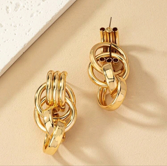 Large hanging drop hoop earrings; lightweight; nwot - Picture 7 of 8